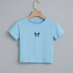 blue Butterfly Shirt Crop Top