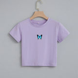 purple Butterfly Shirt Crop Top