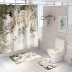 beige Cheap Butterfly Shower Curtain Set