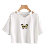 yellow Butterfly Sleeve Crop Top