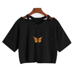 orange Butterfly Sleeve Crop Top