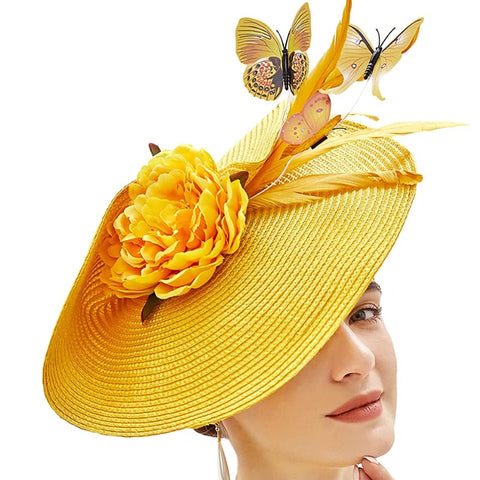 yellow butterfly fascinator hat