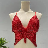 Butterfly red Crop Top Sequin