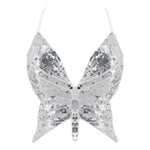 white Sparkly Butterfly Crop Top