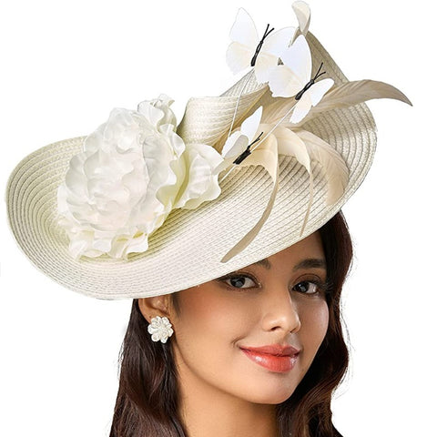 beige butterfly fascinator hat