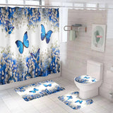 blue Cheap Butterfly Shower Curtain Set