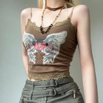 Brown Butterfly lace Crop Top