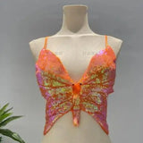 orange Butterfly Crop Top Sequin