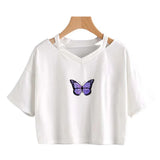 purple Butterfly Sleeve Crop Top