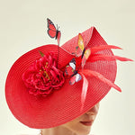 red butterfly fascinator hat for women