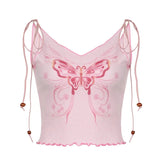 Pink Butterfly Crop Top in polyester