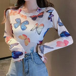 White Butterfly Mesh Top for women