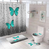 green Cheap Butterfly Shower Curtain Set