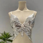 white Butterfly Crop Top Sequin