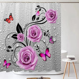 cheap Pink Butterfly Shower Curtain Set