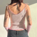 Pink Butterfly Crop Top lace up