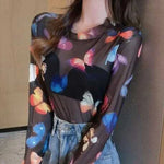 black Mesh Butterfly Top