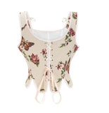 Beige White Butterfly floral Corset Top