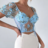 Blue Butterfly in bra Corset Top