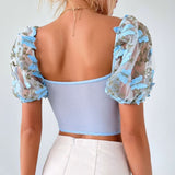 mesh Blue Butterfly Corset Top