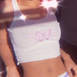 cute Butterfly Embroidery Crop Top