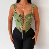 Green Butterfly Corset Top in polyester