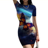 medium blue monarch butterfly tight dress