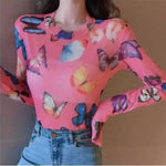 long sleeve Mesh Butterfly Top