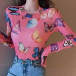 cool Pink Butterfly Mesh Top