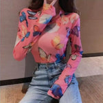 cute Pink Butterfly Mesh Top