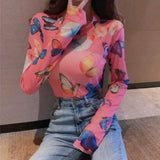 cute Pink Butterfly Mesh Top