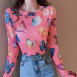 Pink Butterfly Mesh Top for women