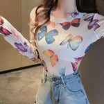 cute White Butterfly Mesh Top