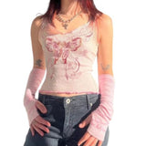 Pink Butterfly Crop Top