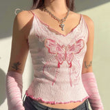 aesthetic Pink Butterfly Crop Top