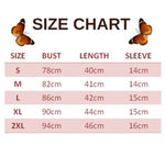 size chart for Butterfly Crop Top Y2k