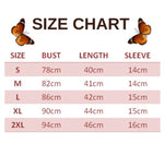 size chart for butterfly shirt crop top