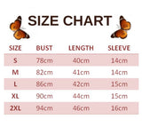 size chart for butterfly shirt crop top