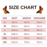 size chart for hundred butterfly sweatshirt