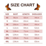 size chart for firebrick butterfly sweatshirt