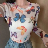 cool White Butterfly Mesh Top