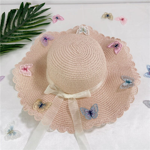 pink butterfly straw hat