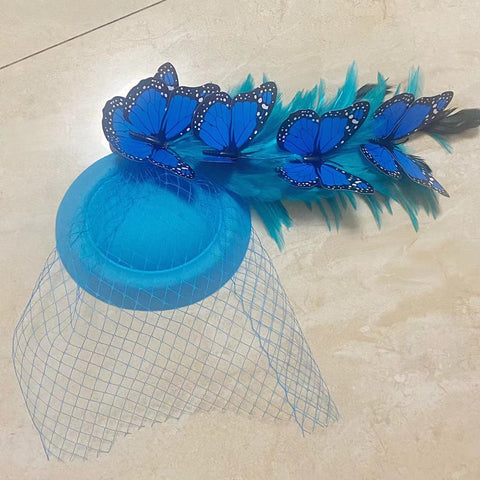 sky blue monarch fascinator butterfly hat