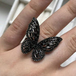 black butterfly ring set women