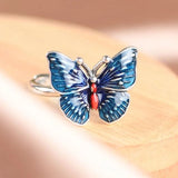 butterfly enamel ring silver for women