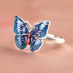 butterfly enamel ring silver adjustable