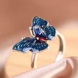 butterfly enamel ring silver blue