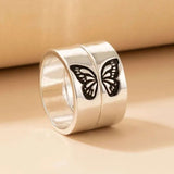 silver butterfly couple ring front view