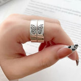 silver butterfly couple ring on hand