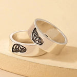 silver butterfly couple ring side view